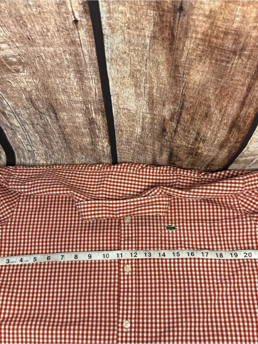 Lacoste Red and White Gingham Button-Down Shirt